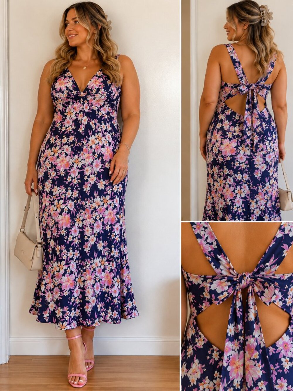 Lulu's Navy Floral Maxi Dress with Pink & White florals